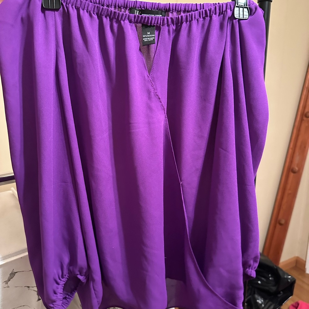 INC International Concepts Violet Shoulder-less Shirt